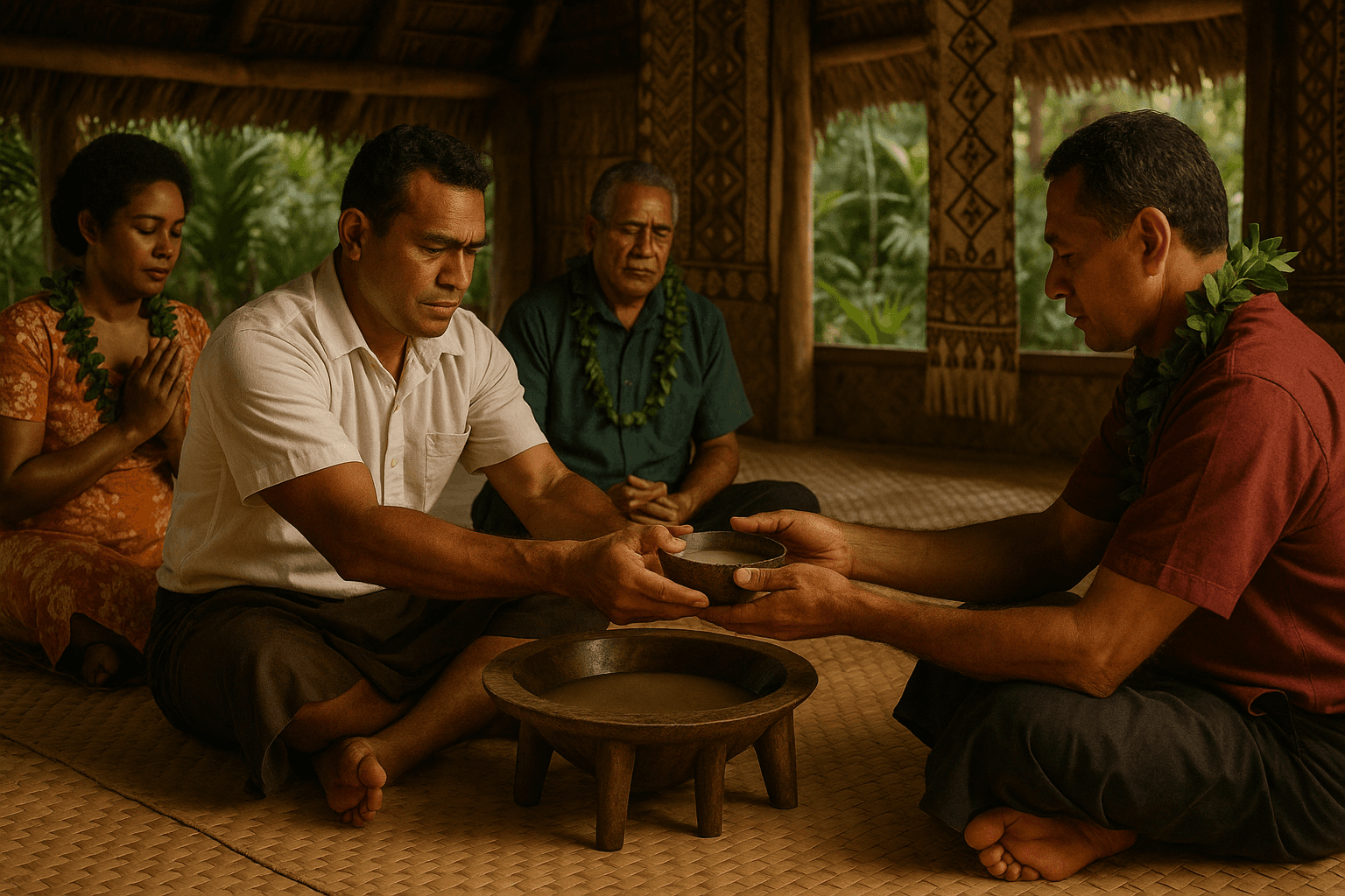 Traditional kava ceremony showing proper etiquette and respectful behavior