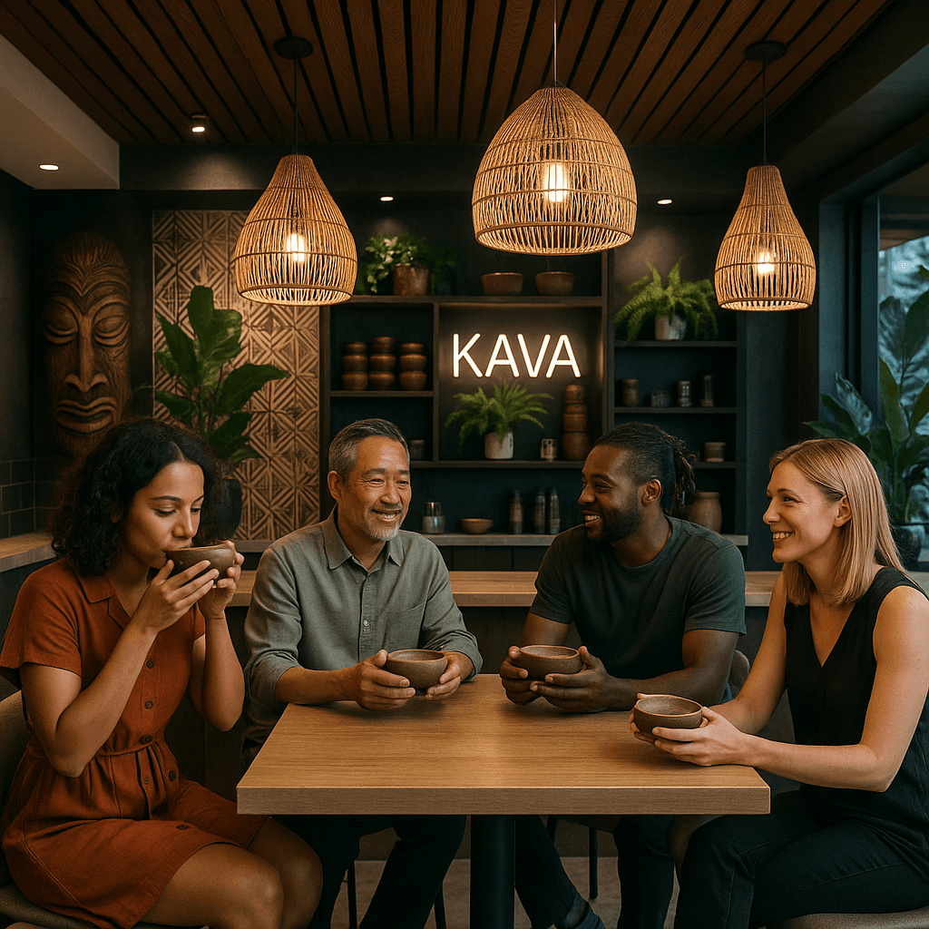 Modern kava bar with diverse customers