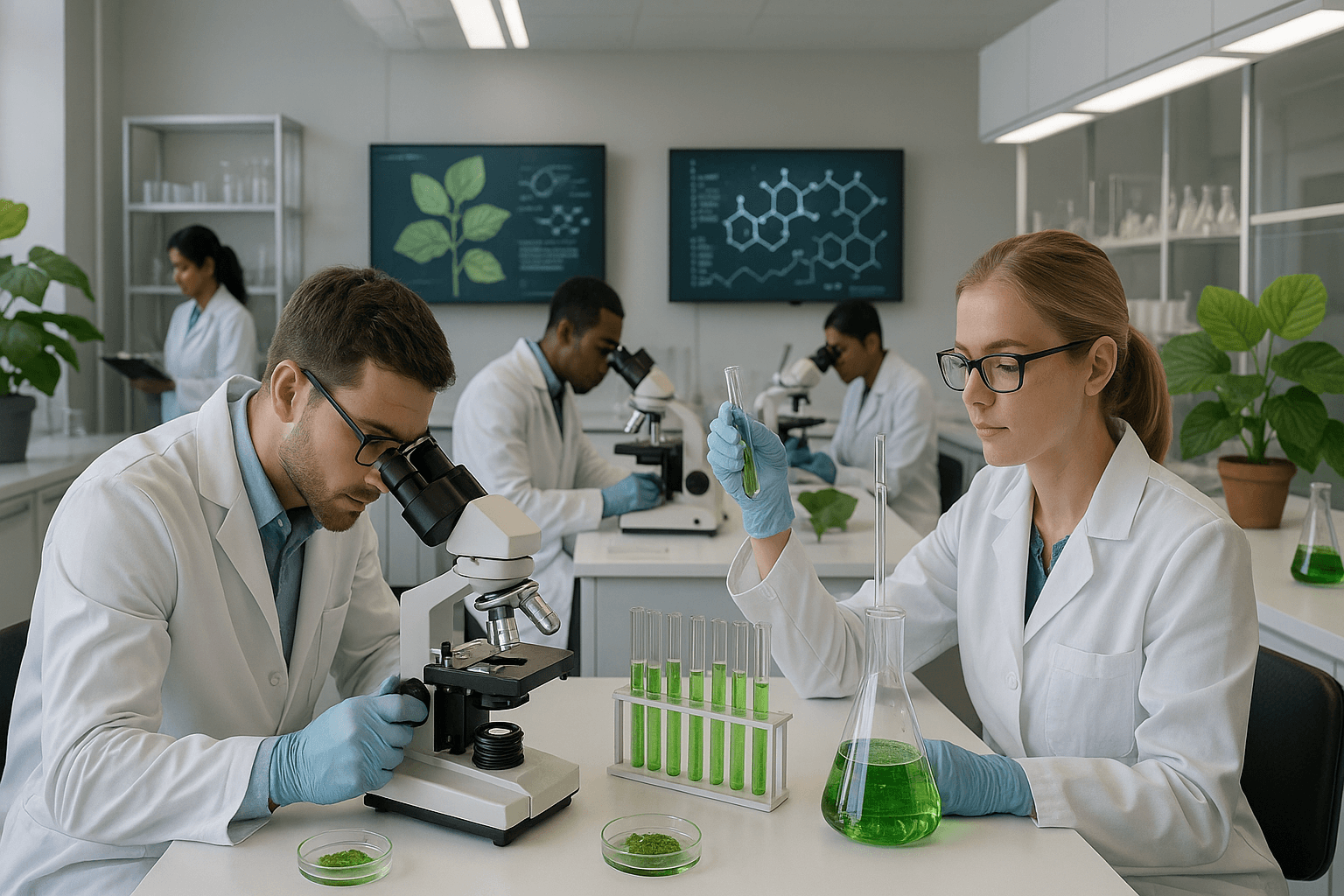 Modern research laboratory with kava plants and scientific equipment