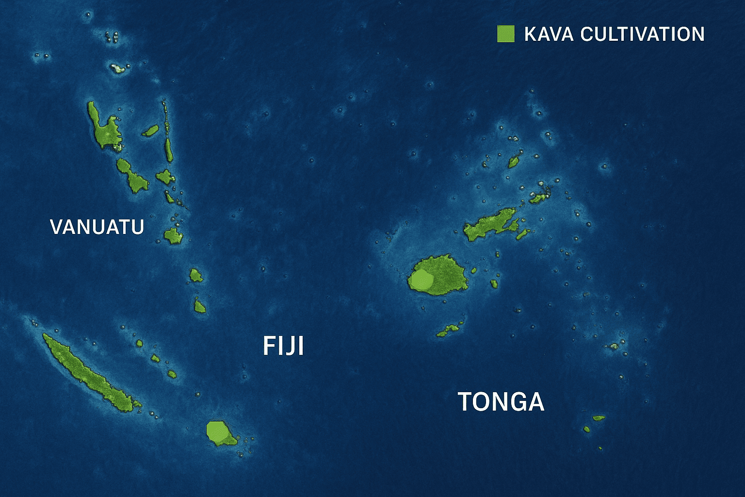 Aerial view of Pacific Islands showing traditional kava growing regions