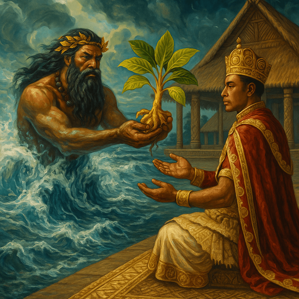 Tonga royal ceremony with sea god Tangaloa blessing kava