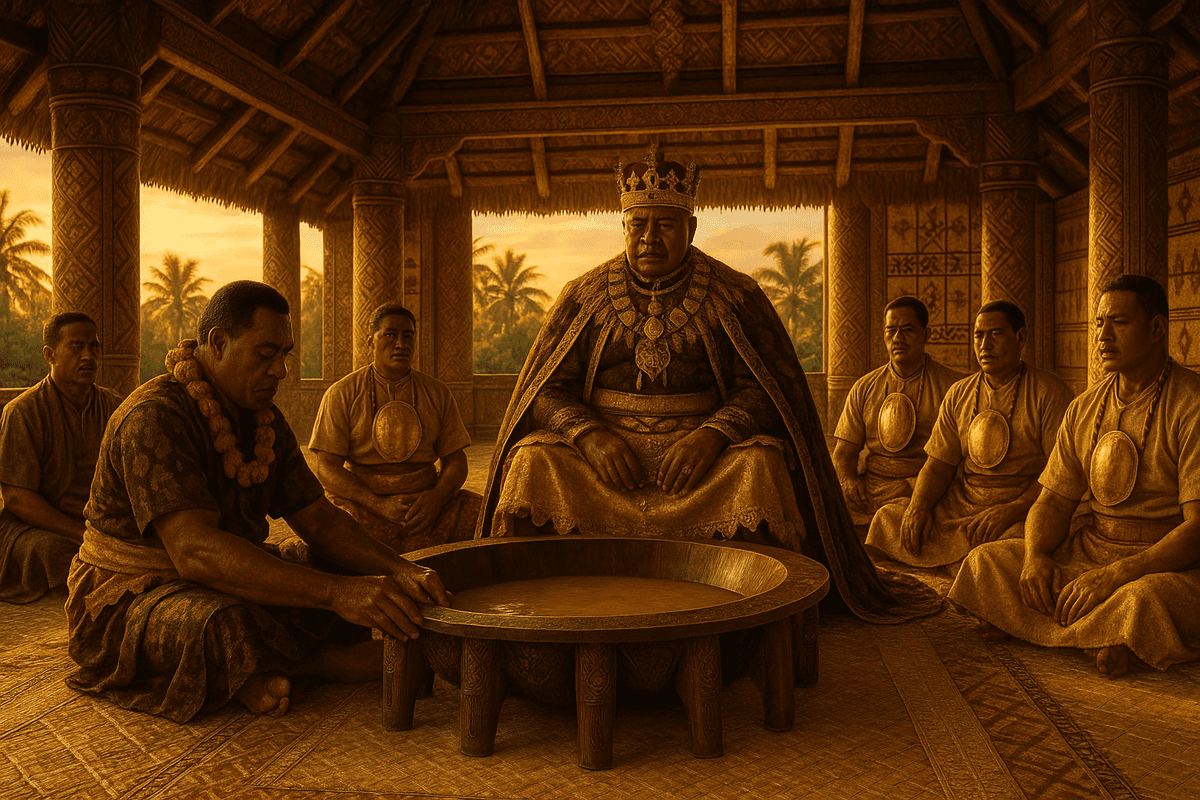 Grand Tongan royal kava ceremony with traditional regalia