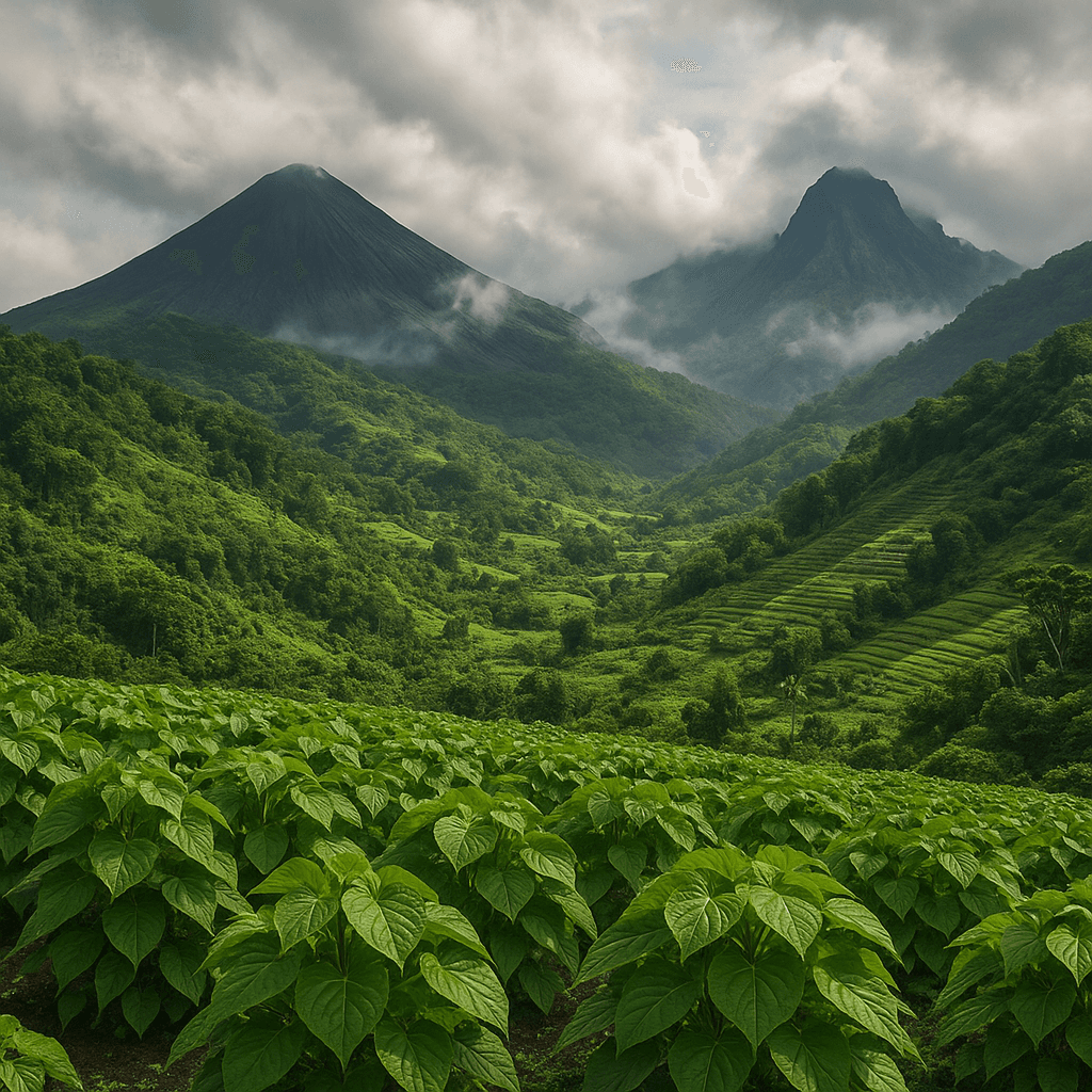 Volcanic landscape of Vanuatu with rich soil perfect for kava cultivation