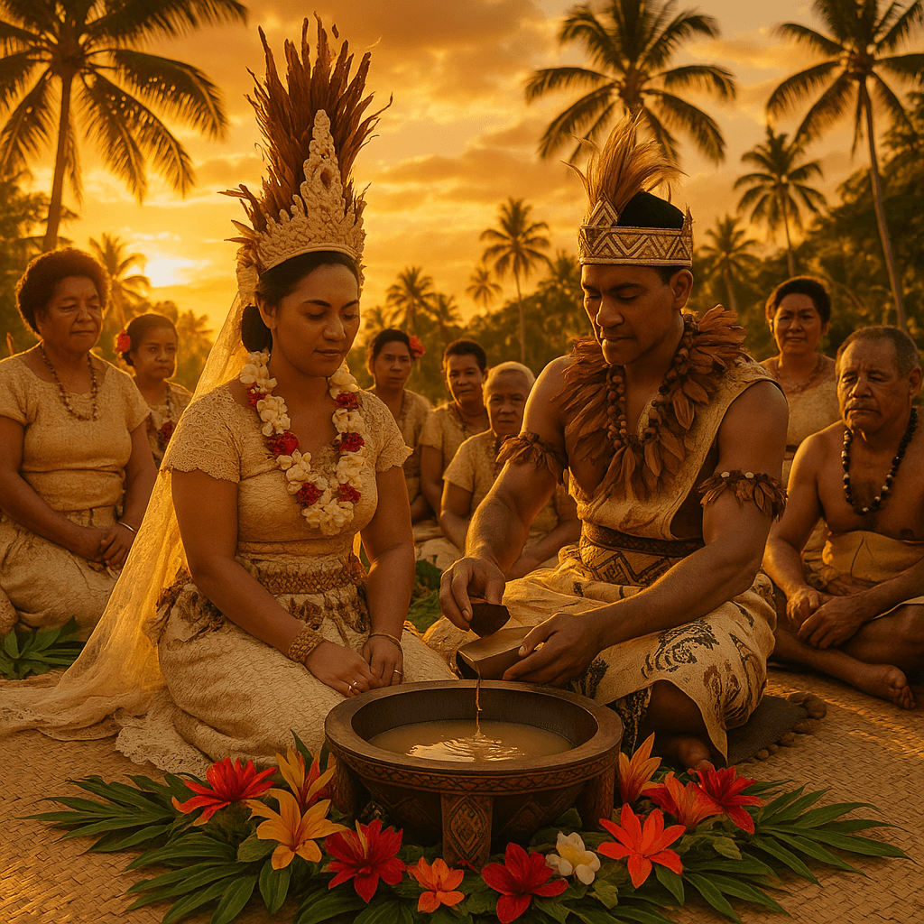 Traditional Pacific Islander wedding with kava ceremony